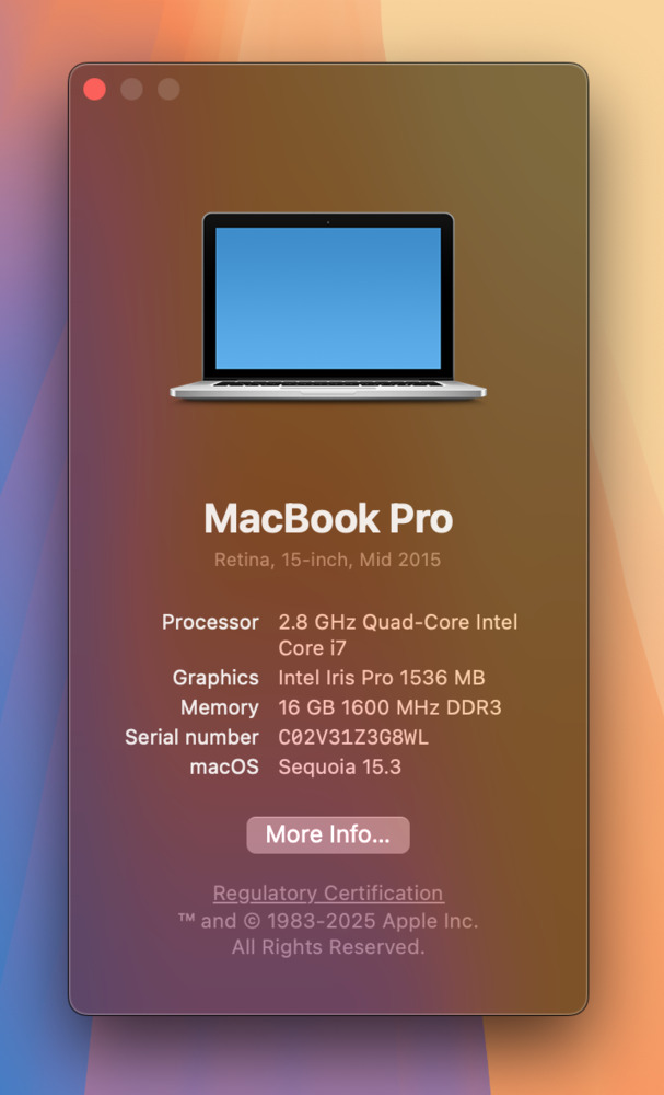 Screenshot of 'About This Mac' window on macOS Sequoia.