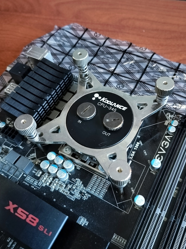 Close up of Koolance CPU block.